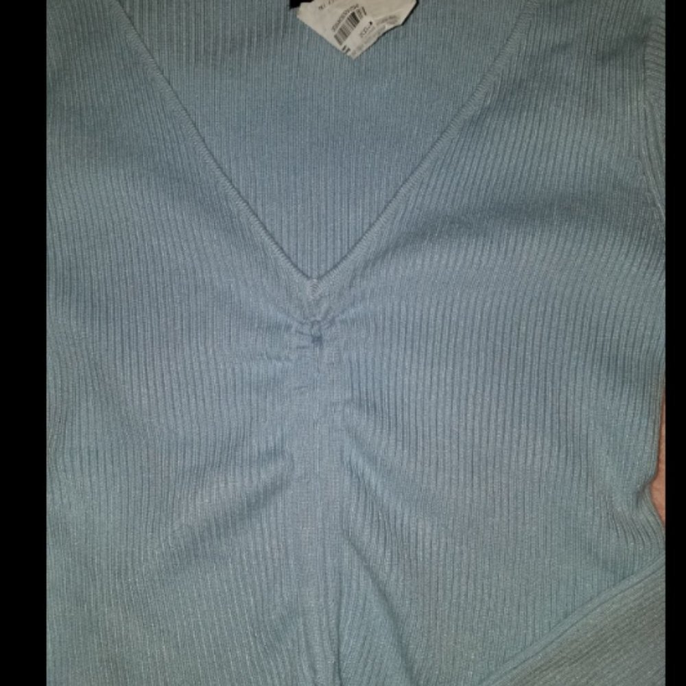 Material Girl Blue Long Sleeve Crop Top